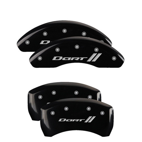 MGP 4 Caliper Covers Engraved Front & Rear With stripes/Dart Black - 12199SDRTBK