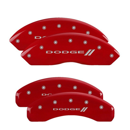 MGP 4 Caliper Covers Engraved Front & Rear With stripes/Dodge Red - 12200SDD3RD