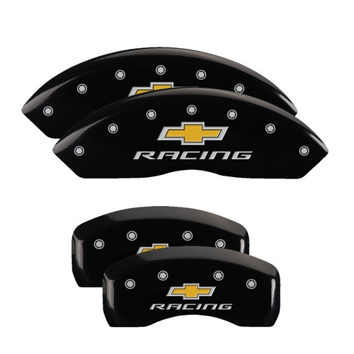 MGP 4 Caliper Covers Engraved Front & Rear Chevy racing Black - 13007SBRCBK