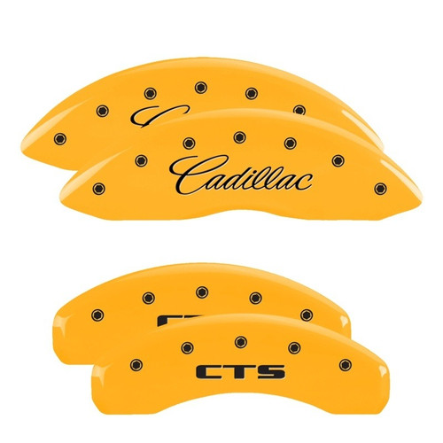 MGP 4 Caliper Covers Engraved Front Cursive/Cadillac Engraved Rear CTS Yellow - 35013SCTSYL