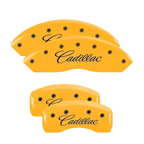 MGP 4 Caliper Covers Engraved F & R Cursive/Cadillac Yellow - 35010SCADYL