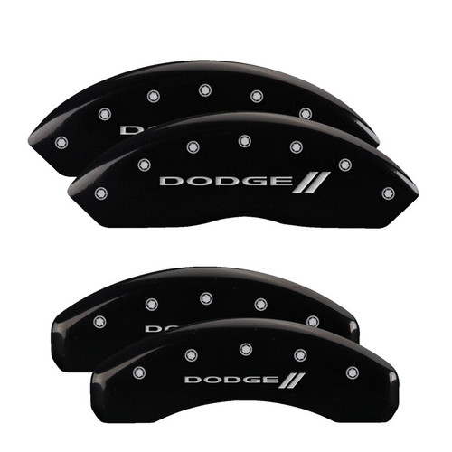 MGP 4 Caliper Covers Engraved Front & Rear With stripes/Dodge Black - 12200SDD3BK