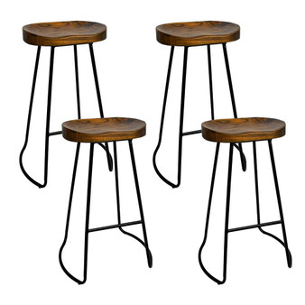 Artiss Set of 2/4 Backless Elm Wood Bar Stools 75/65cm - Black Dark/Light Natual