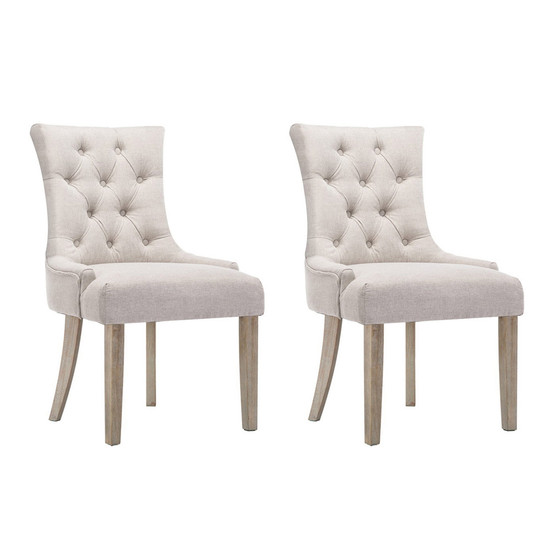 Set of 2 Dining Chair CAYES French Provincial Chairs Wooden Fabric Retro Cafe