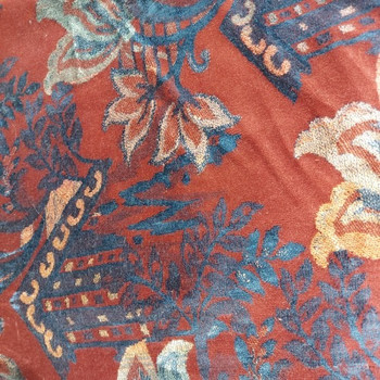 Current Red and Navy Digitally Woven Floral Scenery Upholstery Fabric