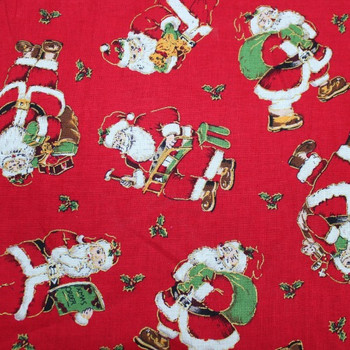 Red Christmas Santa Print Poplin Fabric