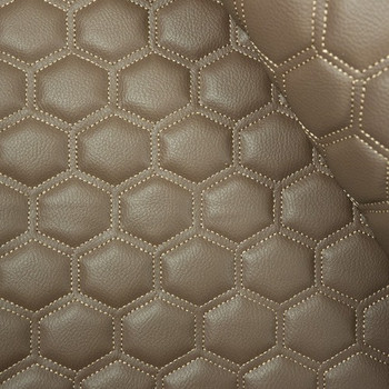 Hexagon Quilted Vinyl Fabric Brown-Brown Stitch