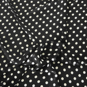 Black with white spots  Chiffon Fabric Printed