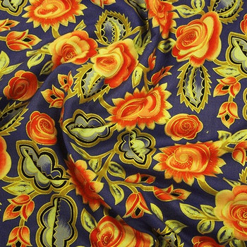 Navy Cotton Lawn Rose Design