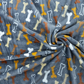 Grey Super Soft Cuddle Fleece Pet Blanket Fabric - Dog Bone