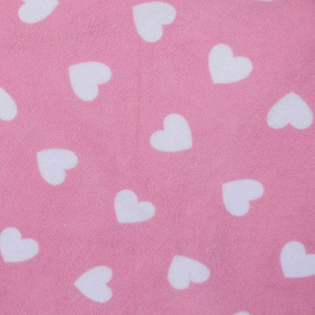Pink Ground White Heart Hearts Printed Fleece Fabric