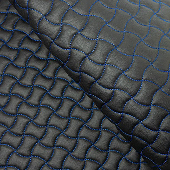 Blue  Stitch Wave Quilted Vinyl Fabric