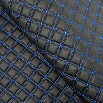 Blue Stitch Double Box Quilted Vinyl Fabric