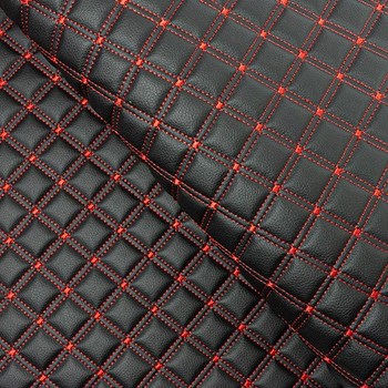 Red Stitch Double Box Quilted Vinyl Fabric