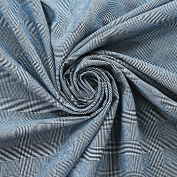 Blue Checkered & Houndstooth Tweed Fabric