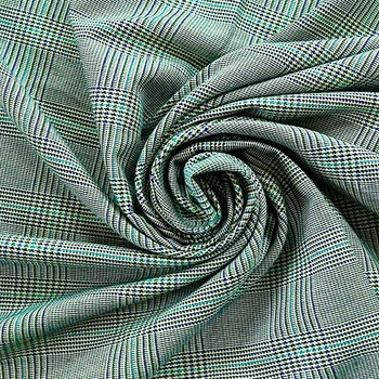 Green Checkered & Houndstooth Tweed Fabric