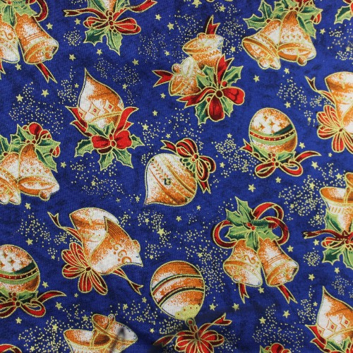 Blue Christmas Bauble Print Poplin Fabric