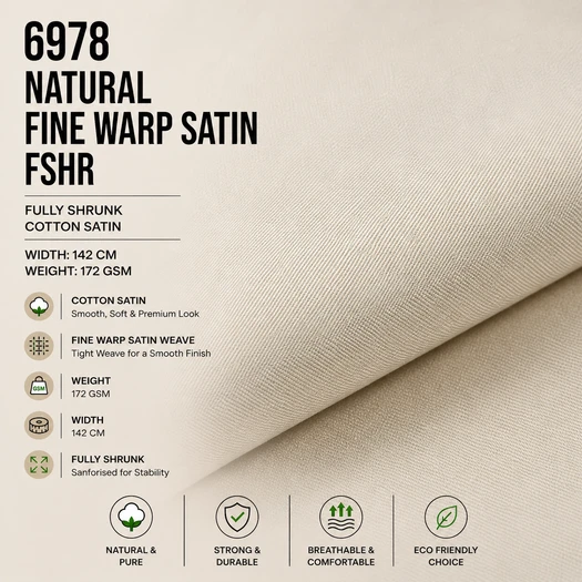 Fine Warp Satin -100% Cotton Satin Naturals Fabric Collection