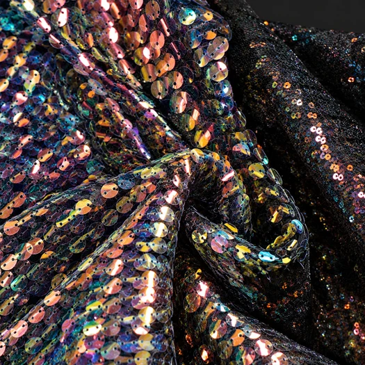 Black Hologram Mermaid Mini Round Sequin Fabric