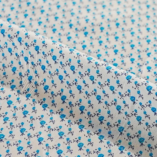 Blue Floral Print Polycotton Fabric