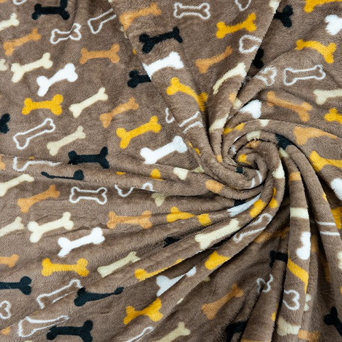 Brown Super Soft Cuddle Fleece Pet Blanket Fabric - Dog Bone