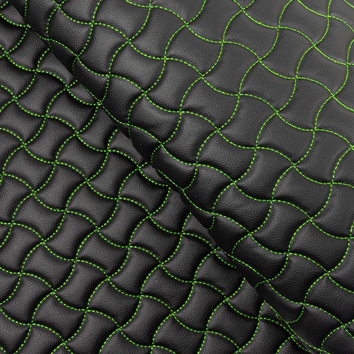Green Stitch Wave Quilted Vinyl Fabric