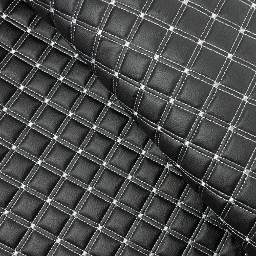 White Stitch Double Box Quilted Vinyl Fabric