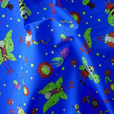 Blue Teredo Fun Bugs Polycotton Drill Fabric