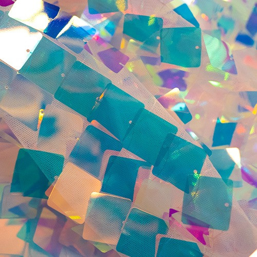 Pink Net Hologram Mermaid Large Square Sequin Fabric