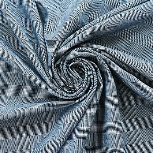 Blue Checkered & Houndstooth Tweed Fabric