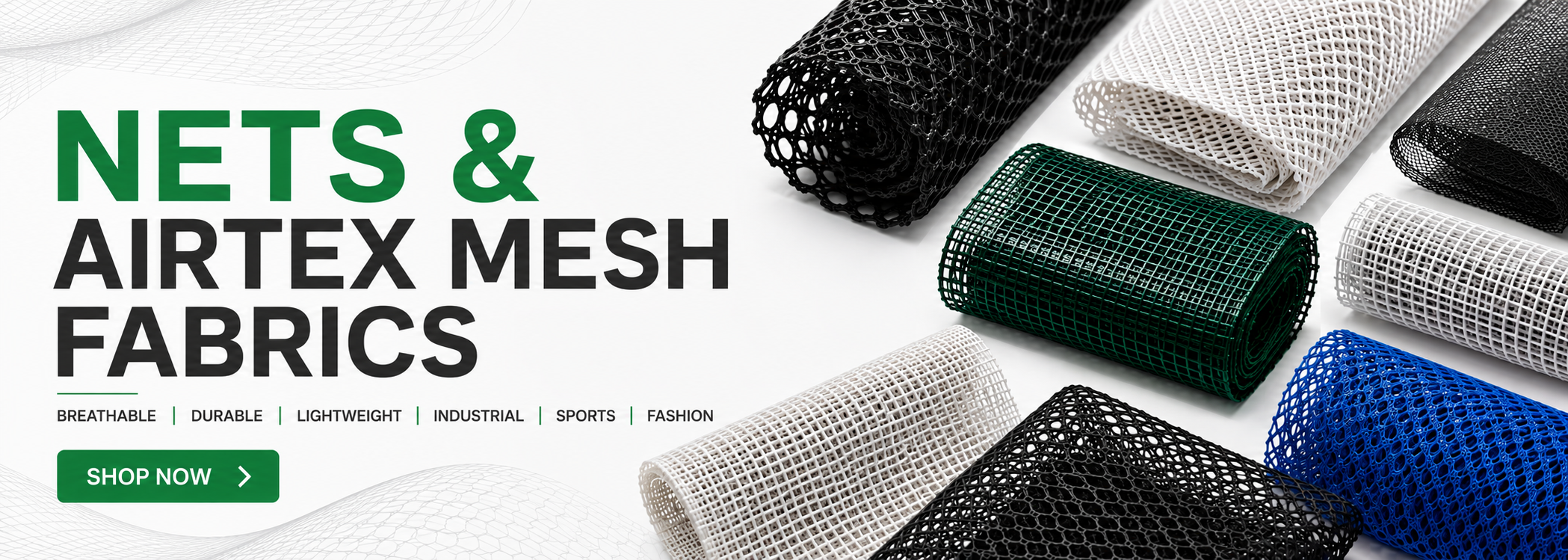 Nets & Airtex Mesh Fabrics for sports, upholstery, mosquito screening, outdoor, industrial, fashion and commercial applications