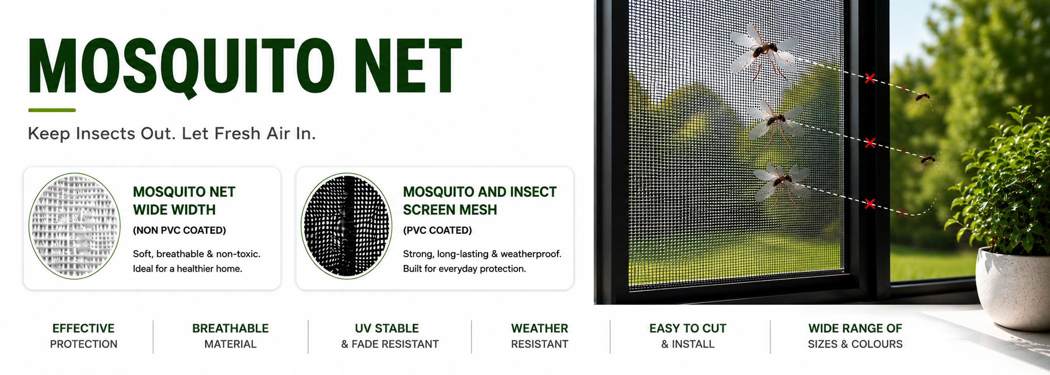 Mosquito and Insect Screen Mesh - (PVC Coated)