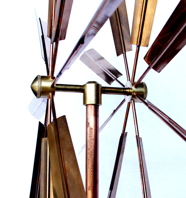 Stanwood Wind Sculpture Copper Dual Spinner Double Windmill