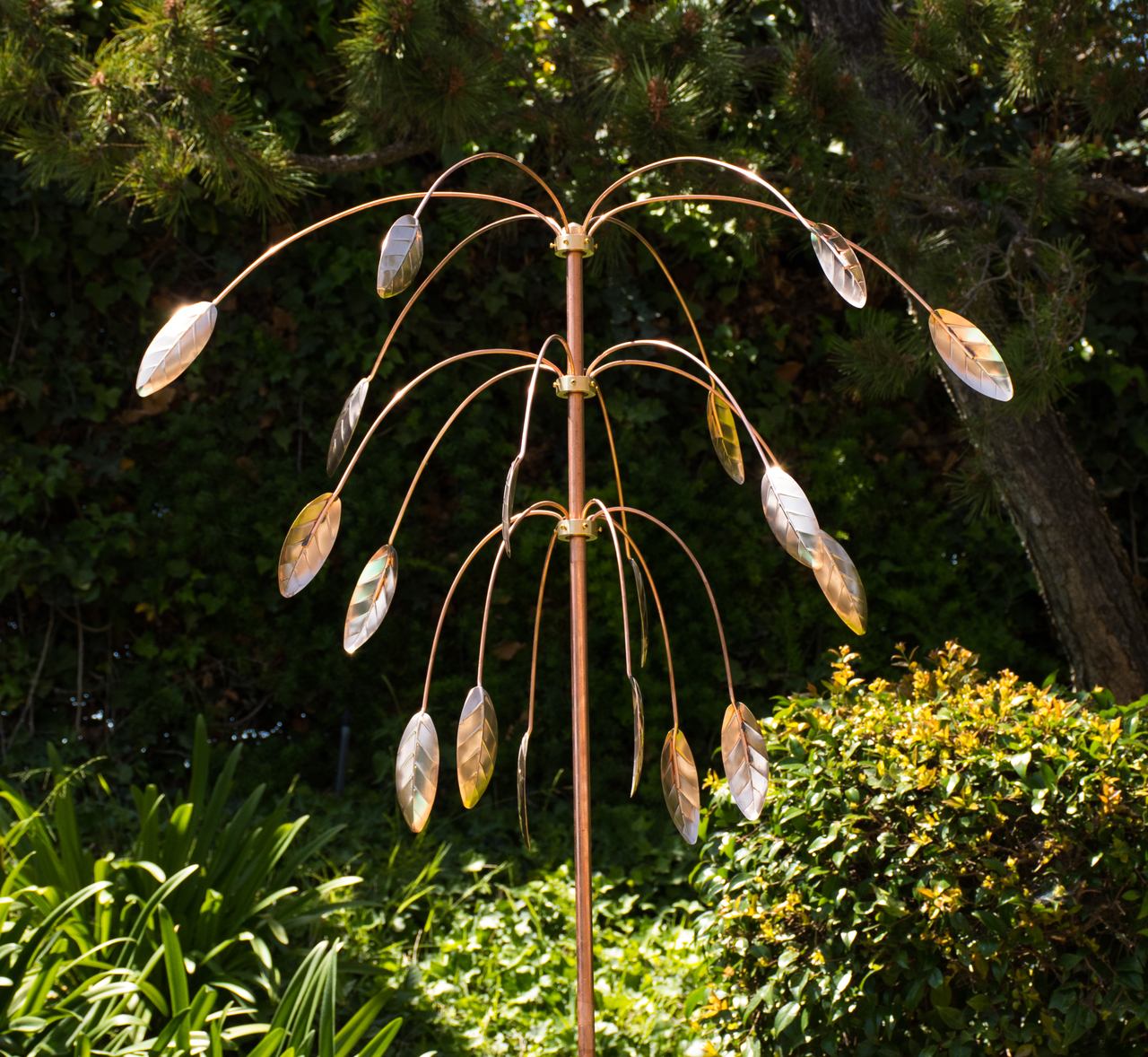 Stanwood Wind Sculpture: Kinetic Copper Triple Spinner - Falling