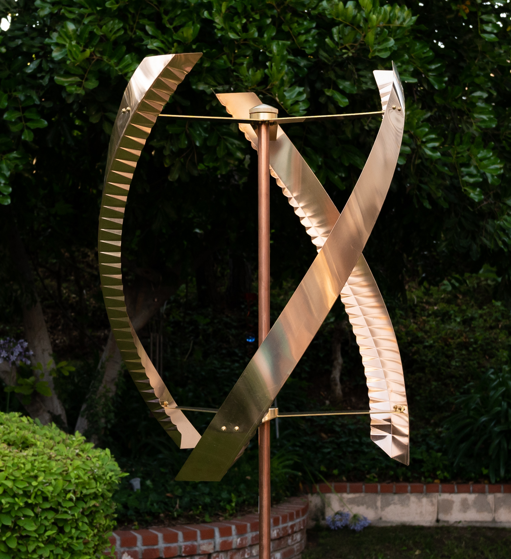 Stanwood Wind Sculpture: Kinetic Copper Triple Spinner - Standing