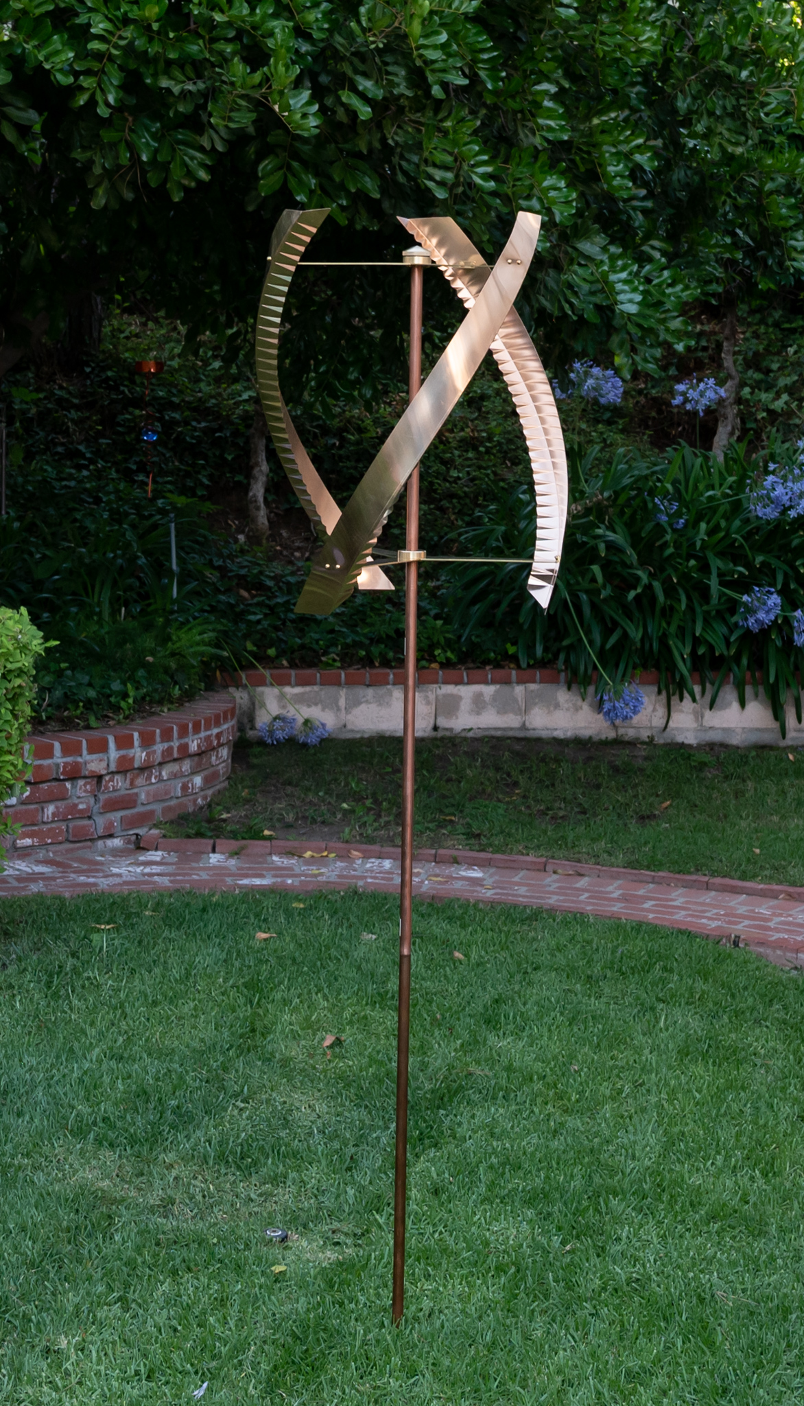 Stanwood Wind Sculpture: Kinetic Copper Triple Spinner - Standing
