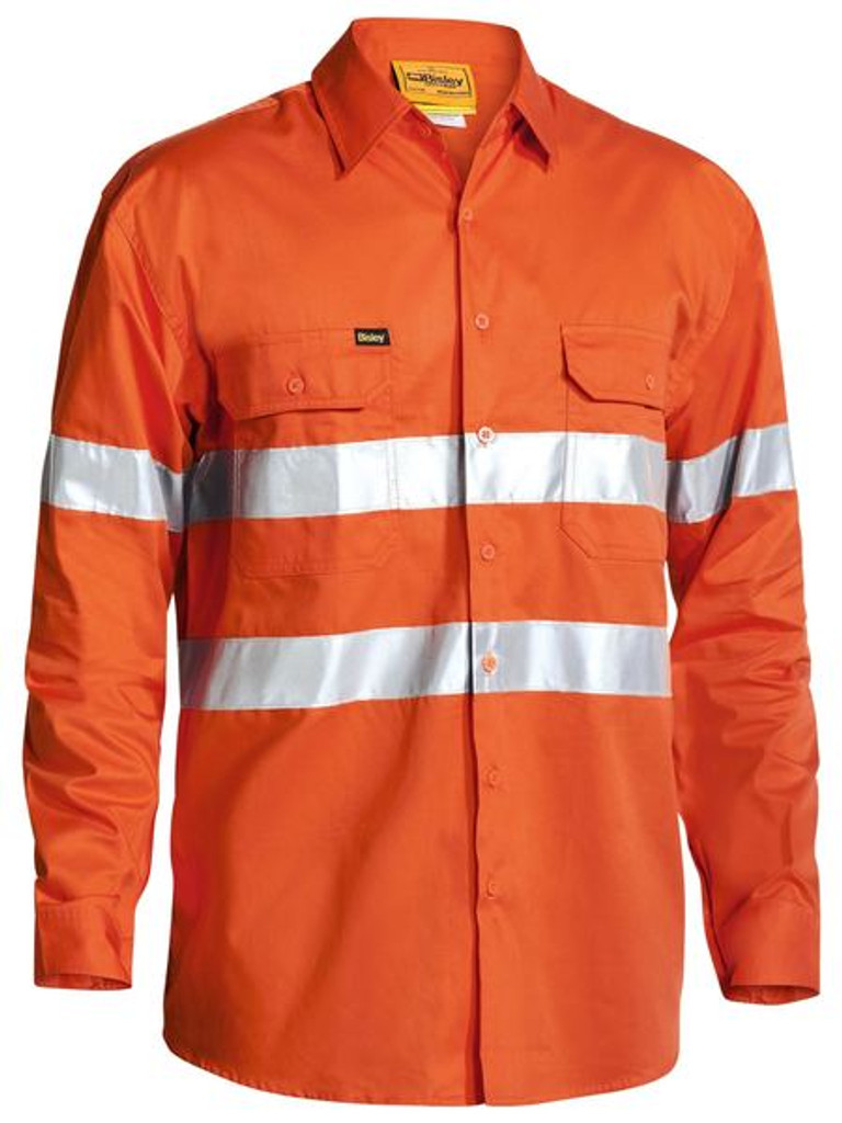 Bisley 3M Taped Hi Vis Cool L/W Drill Shirt- Long Sleeve with Gusset Cuff