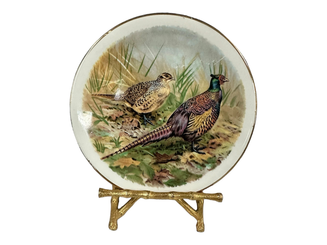 Antique English Pottery Petite Pheasant Pair Game Birds