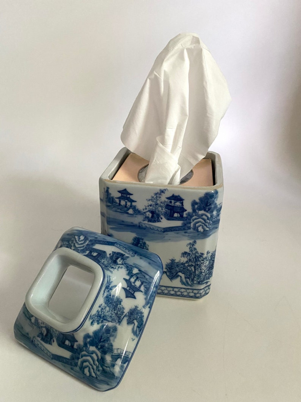 Blue & White Chinoiserie Floral Tissue Box Cover