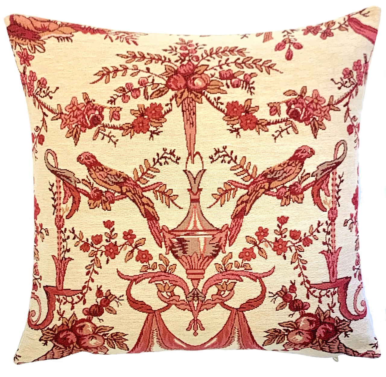 Toile De Jouy Red Bird Tapestry Pillow Cover