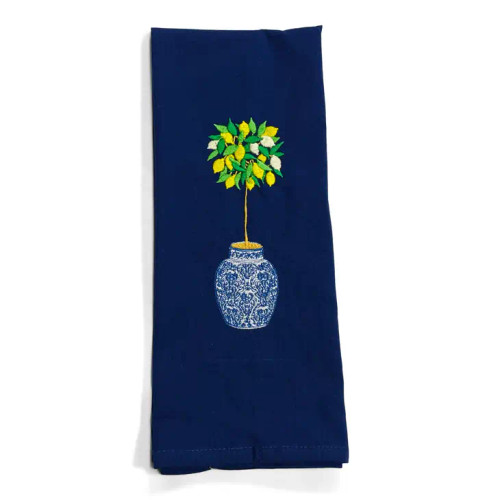 Lemon Tree in Blue and White Planter Towel