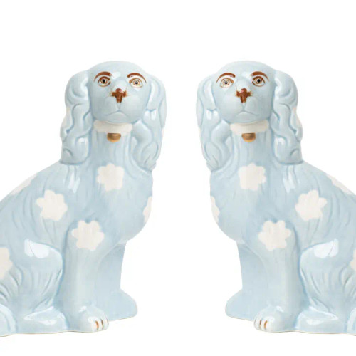 Large Pale Blue Staffordshire Dogs 