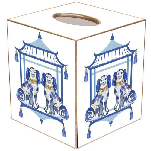 Floral Tissue Box - Ceramic - Blue And White - ApolloBox