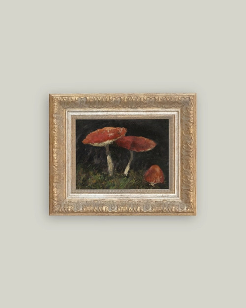 Mushrooms Framed Antique Art