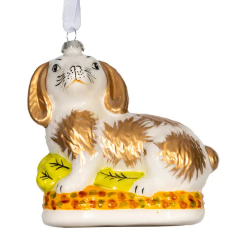 Staffordshire Style Gold and White Bunny Ornament - Left