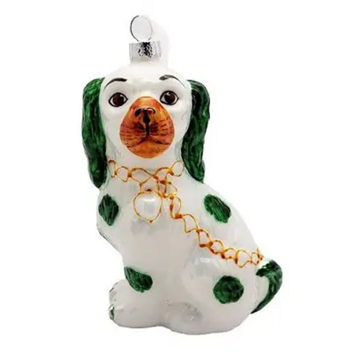 Green & White Staffordshire Dog Ornament