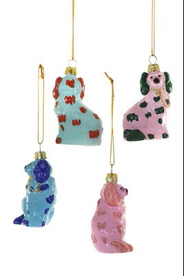 Set of 4 Staffordshire Style Dog Christmas Ornaments