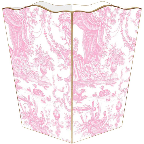 Pink Toile Wooden Wastepaper Basket