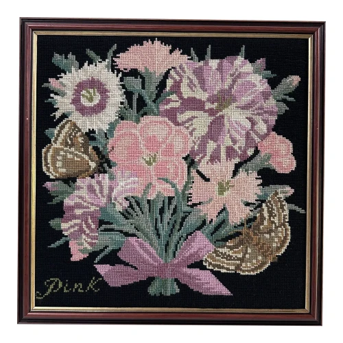 Vintage Framed Floral Needlepoint