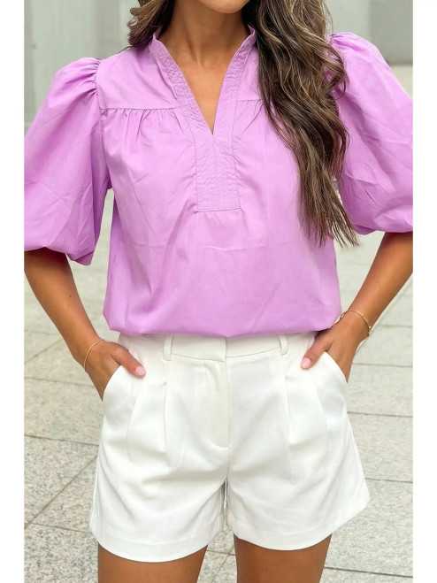 Amélie Lilac Cotton Puff Sleeve Blouse